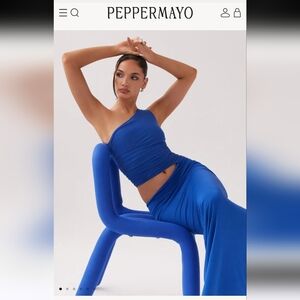 Peppermayo Cobalt One-Shoulder Crop Top and Skirt Set